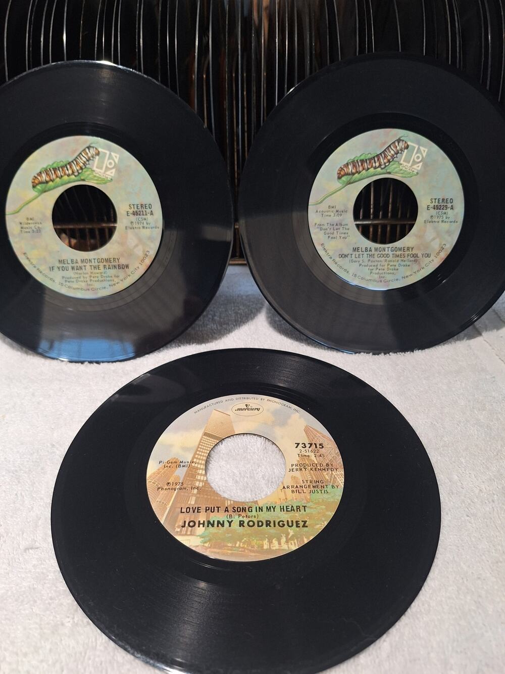 Melba Montgomery Johnny Rodriguez 45 RPM Record Lot Elektra Mercury Country VG+